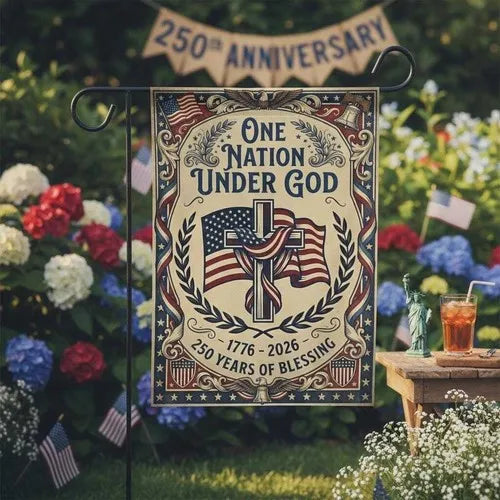 USA 250 Years Patriotic Garden Flag – One Nation Under God 1776-2026 Outdoor Decor