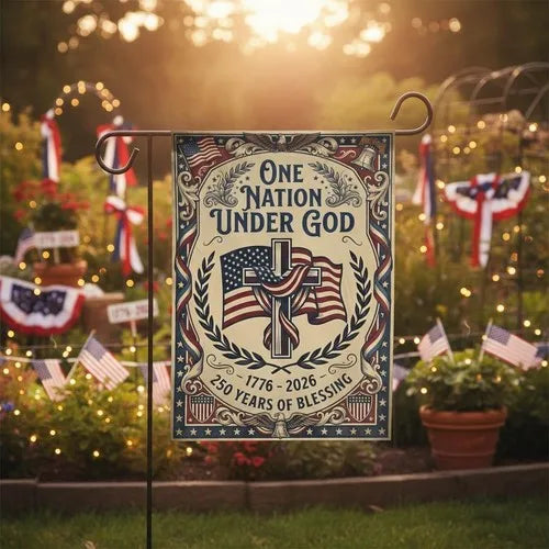 USA 250 Years Patriotic Garden Flag – One Nation Under God 1776-2026 Outdoor Decor