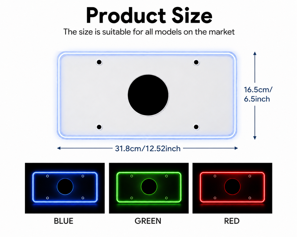 Color LED License Plate Frame Waterproof Universal Fit Rear Plate Light Cover DC12V Bright Accent Lights for Car Truck SUV Auto