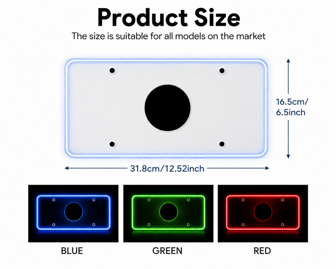 Color LED License Plate Frame Waterproof Universal Fit Rear Plate Light Cover DC12V Bright Accent Lights for Car Truck SUV Auto