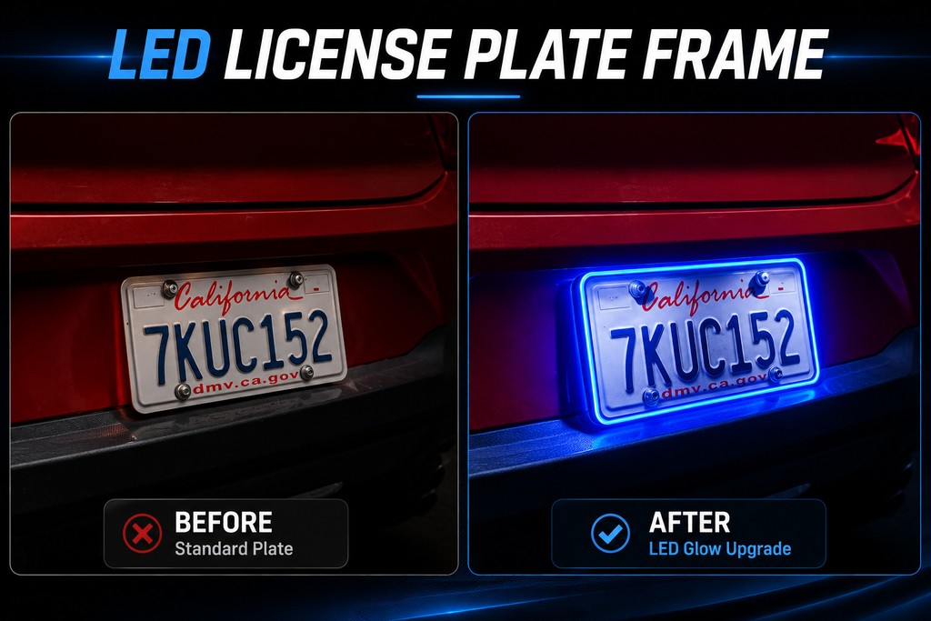 Color LED License Plate Frame Waterproof Universal Fit Rear Plate Light Cover DC12V Bright Accent Lights for Car Truck SUV Auto