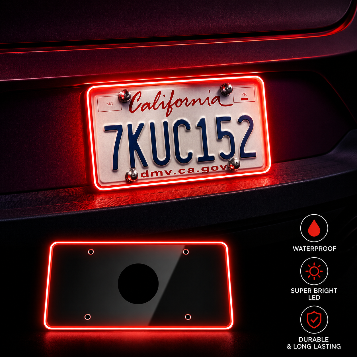 Color LED License Plate Frame Waterproof Universal Fit Rear Plate Light Cover DC12V Bright Accent Lights for Car Truck SUV Auto