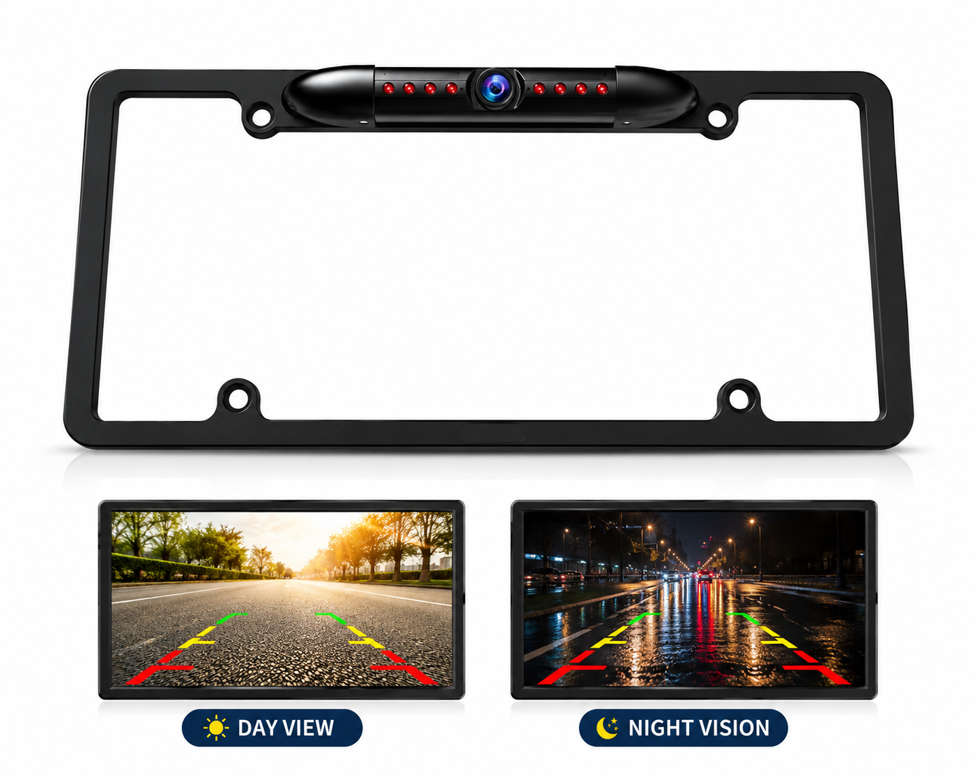 US License Plate Frame Backup Camera with IR Night Vision – Rear View Reversing Camera for Cars, SUVs & Pickups