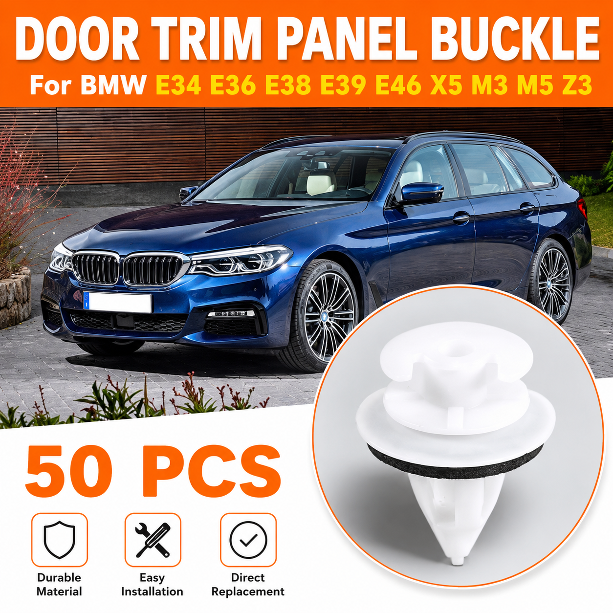 50PCS Door Panel Retainer Clips for BMW E81 E82 E87 E88 F20 E39 E60 F10 Interior Trim Fasteners