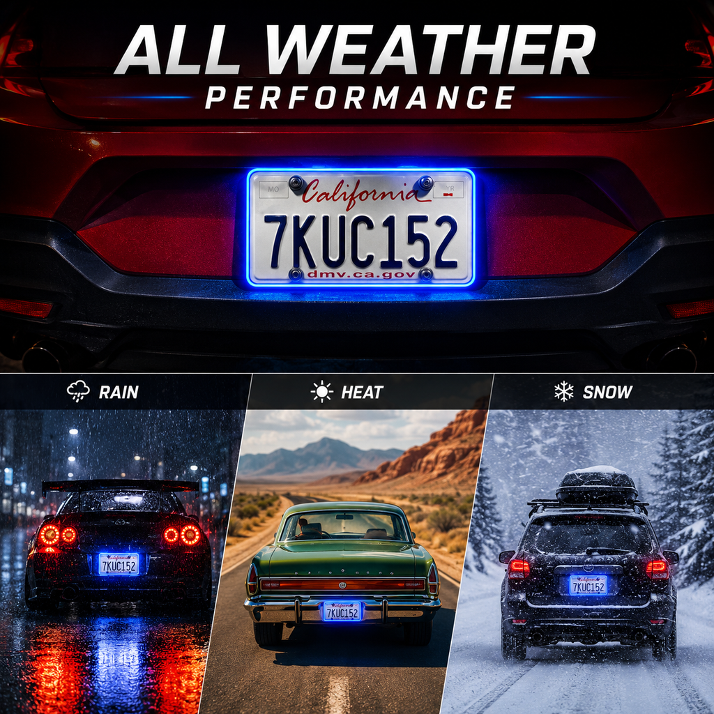 Color LED License Plate Frame Waterproof Universal Fit Rear Plate Light Cover DC12V Bright Accent Lights for Car Truck SUV Auto