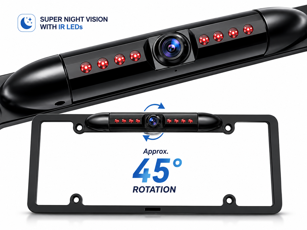 US License Plate Frame Backup Camera with IR Night Vision – Rear View Reversing Camera for Cars, SUVs & Pickups