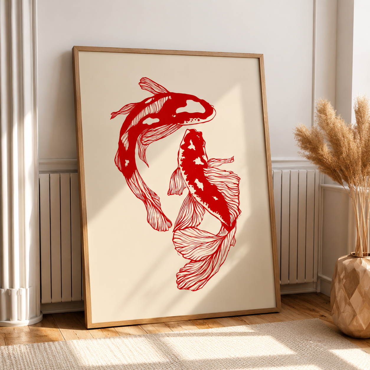 Japanese Red Koi Fish Canvas Wall Art Poster – Modern Minimalist Aesthetic Prints for Bedroom, Kitchen & Home Decor