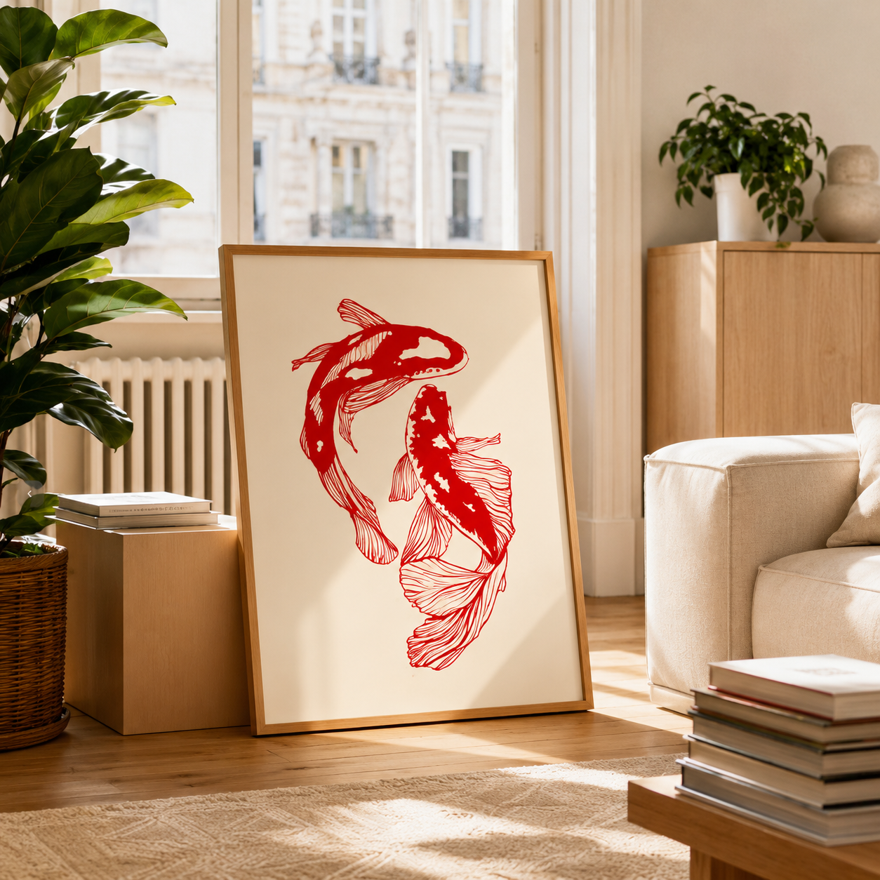 Japanese Red Koi Fish Canvas Wall Art Poster – Modern Minimalist Aesthetic Prints for Bedroom, Kitchen & Home Decor