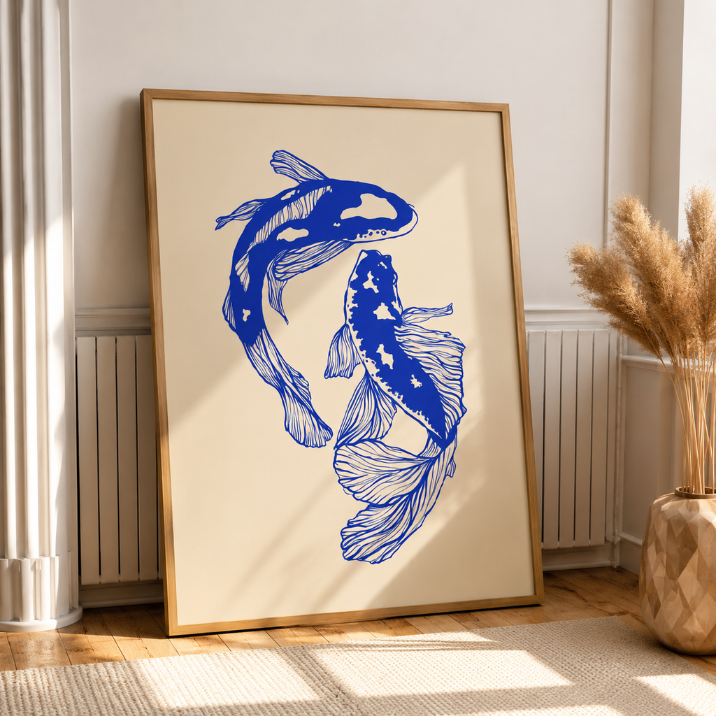 Japanese Red Koi Fish Canvas Wall Art Poster – Modern Minimalist Aesthetic Prints for Bedroom, Kitchen & Home Decor