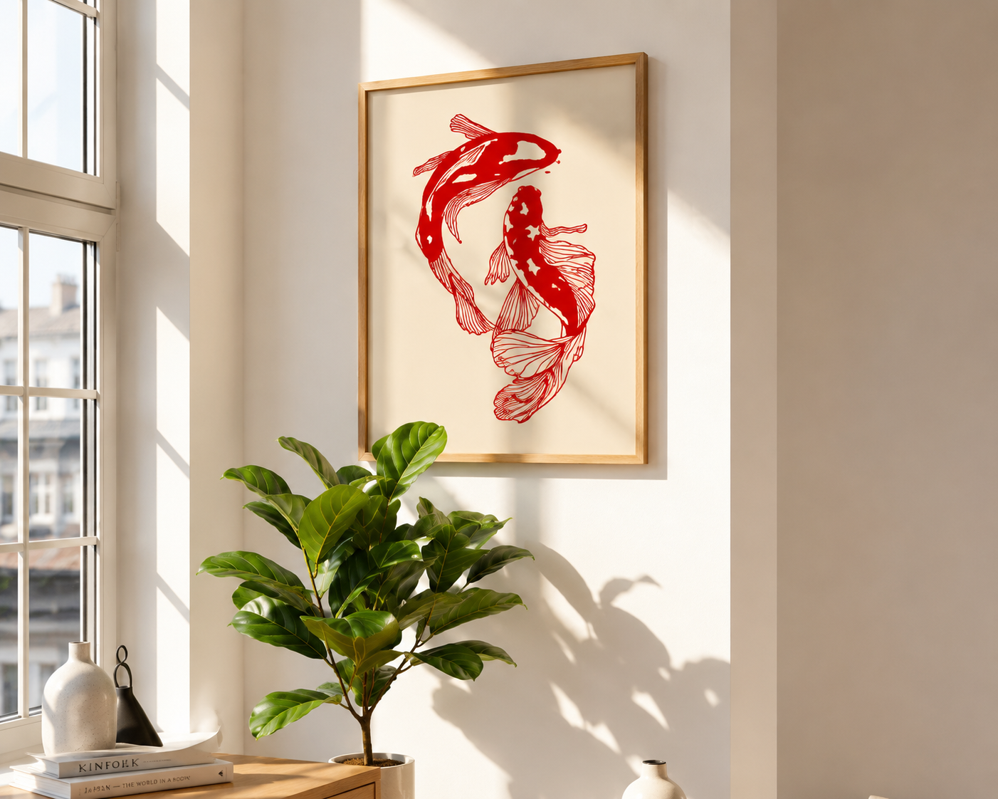 Japanese Red Koi Fish Canvas Wall Art Poster – Modern Minimalist Aesthetic Prints for Bedroom, Kitchen & Home Decor