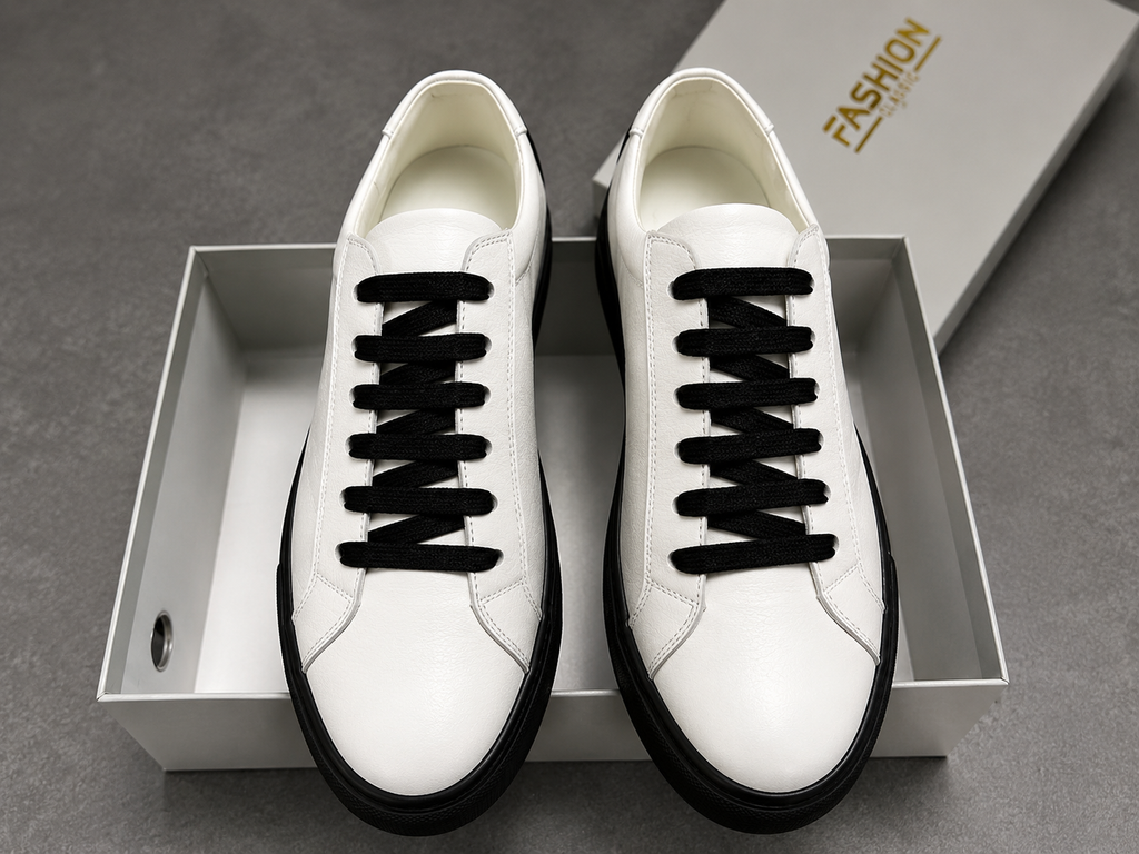 2026 Luxury Handmade White Sneakers for Men & Women – Casual Flat Lace-Up Leather Board Shoes