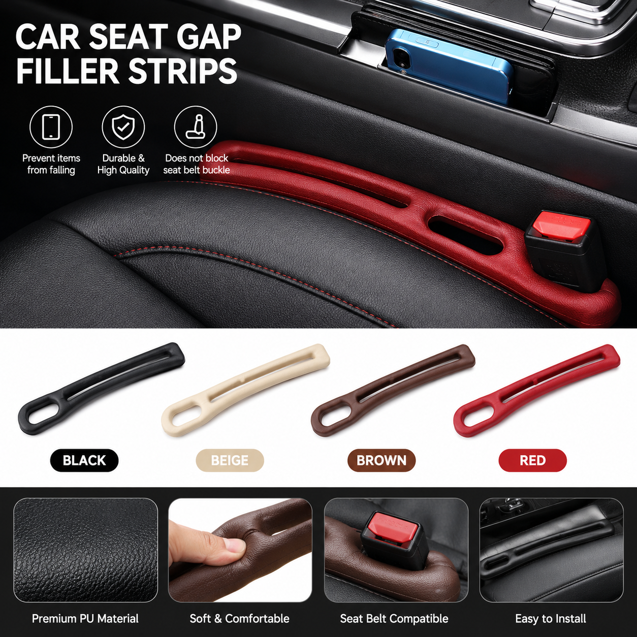 2PCS Car Seat Gap Filler Leak-Proof Phone Wallet Holder for Cars