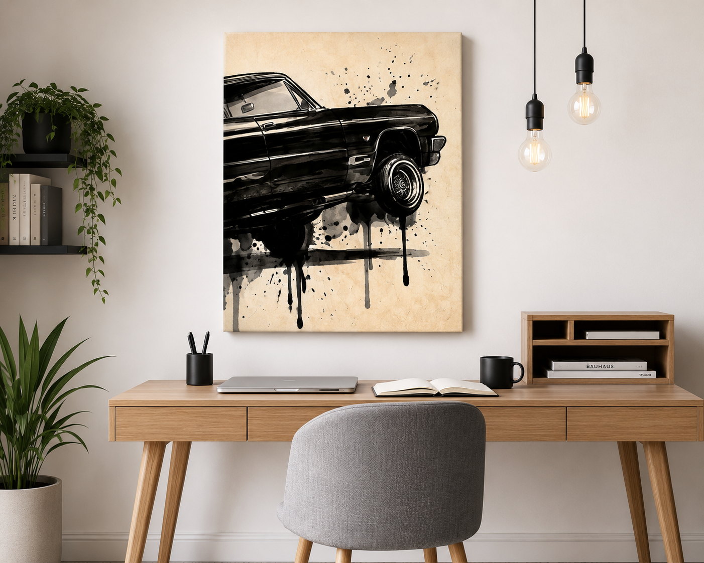 Lowrider Car Watercolor Canvas Poster – Vintage American Wall Art Print for Living Room & Home Decor