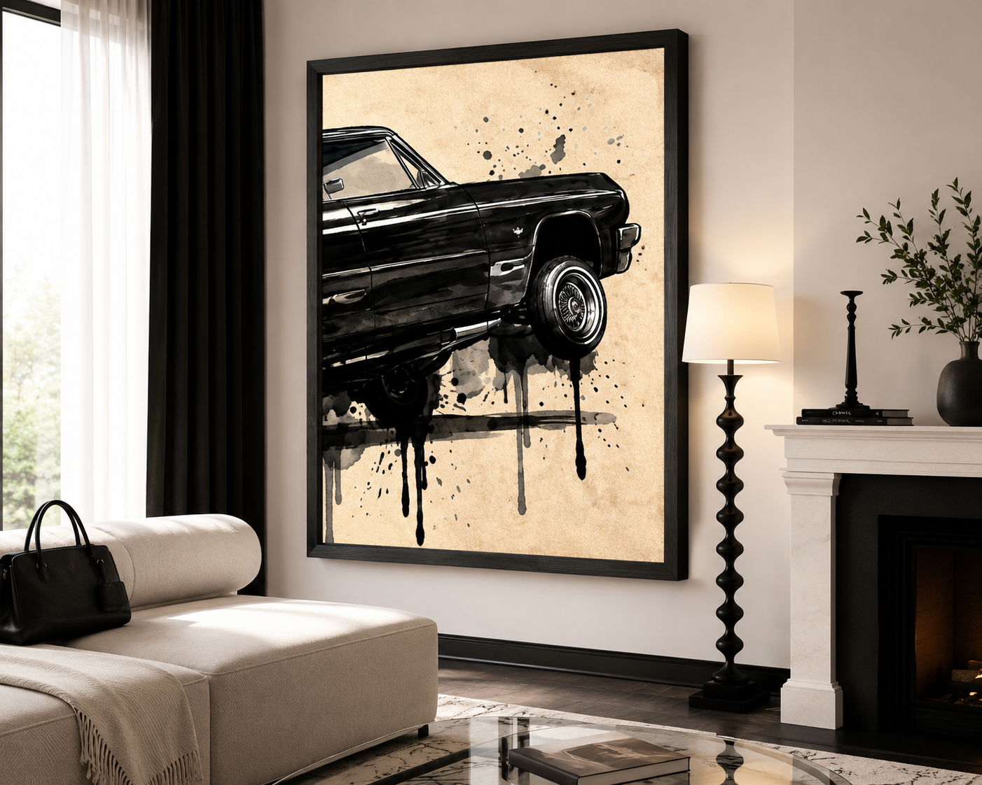 Lowrider Car Watercolor Canvas Poster – Vintage American Wall Art Print for Living Room & Home Decor