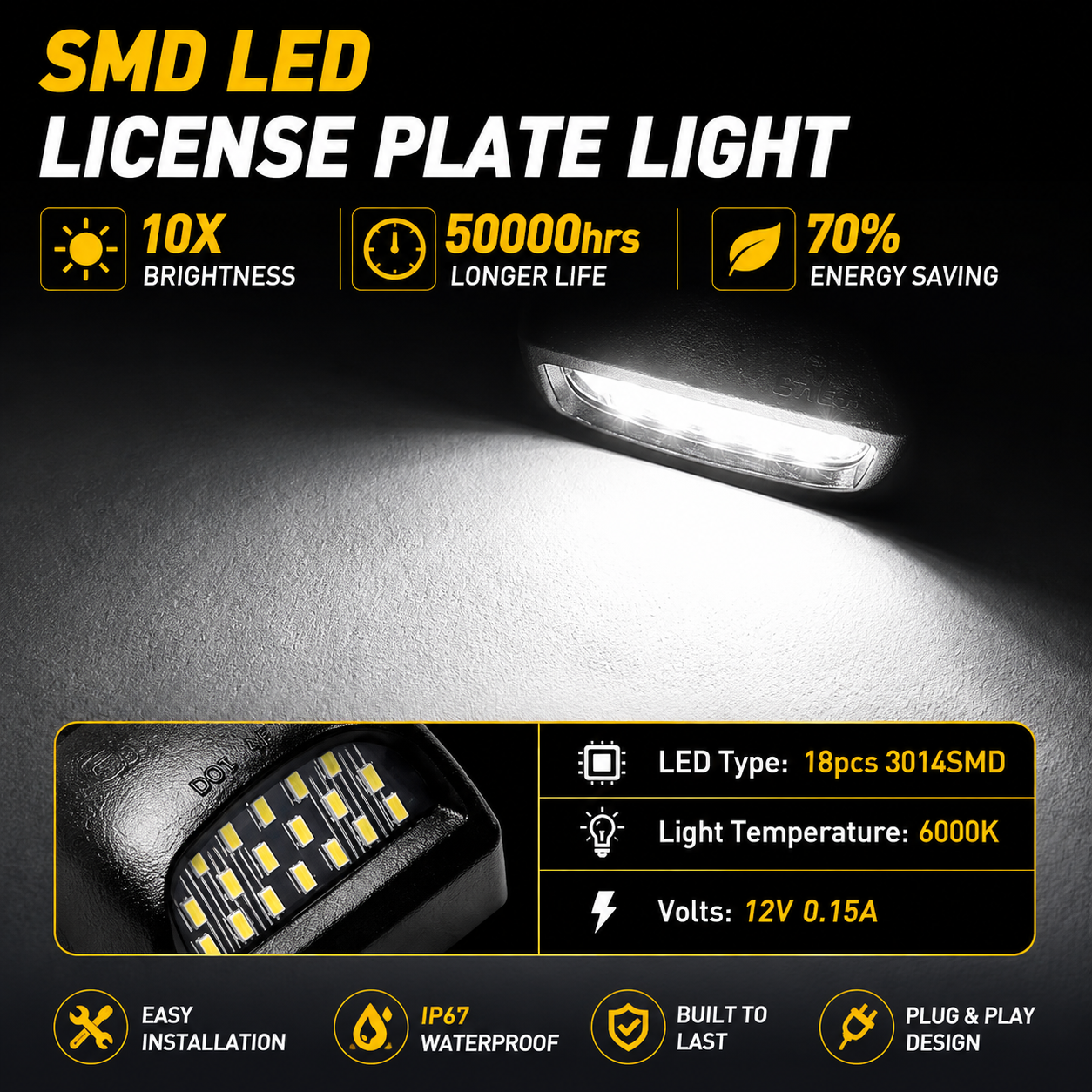 2Pcs LED Number License Plate Number Light For Chevrolet Avalanche Silverado Traverse Cadillac Escalade GMC Yukon Plate Lights