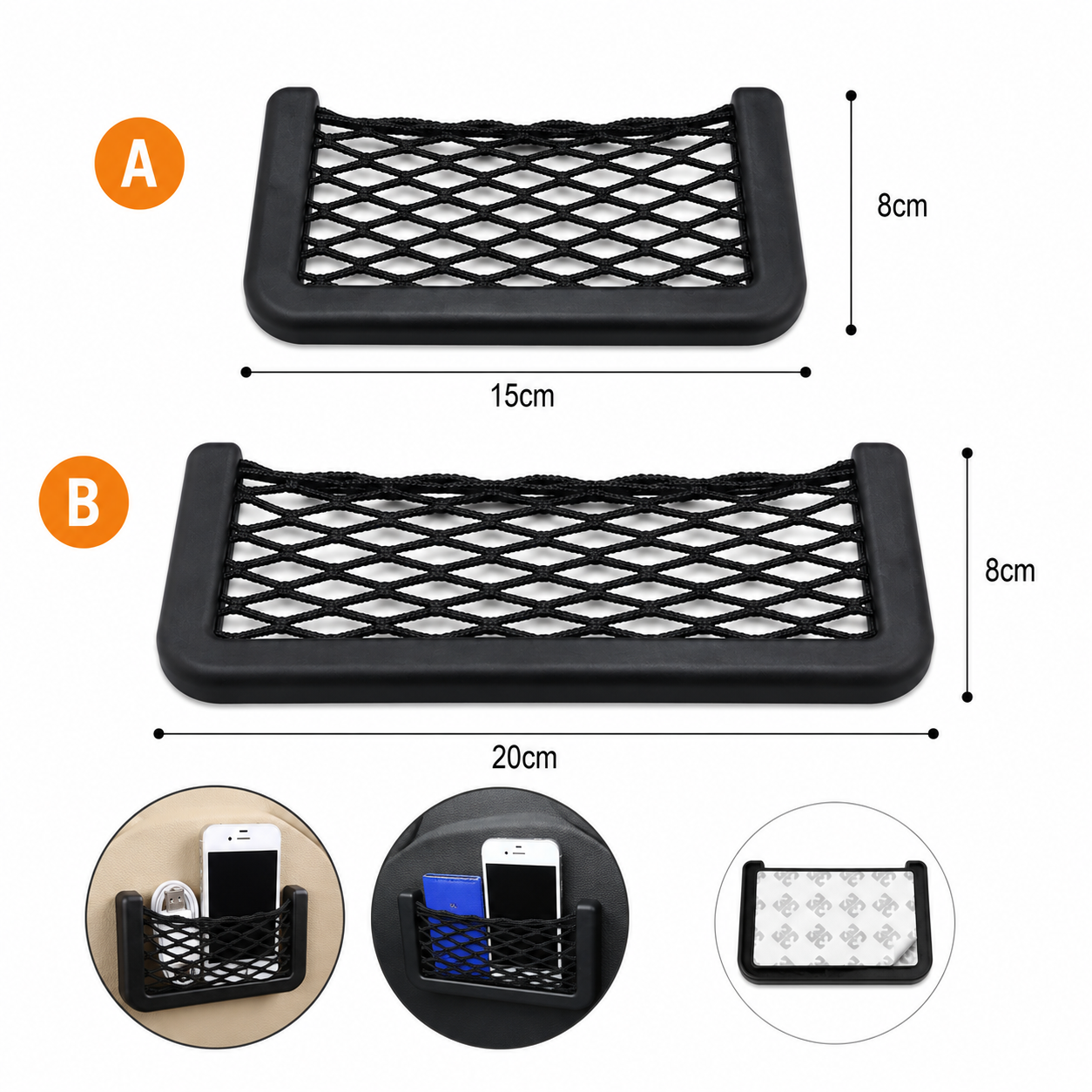 Universal Car Organizer Mesh Storage Bag with Adhesive Net Pocket for Phone Keys Accessories Interior Storage