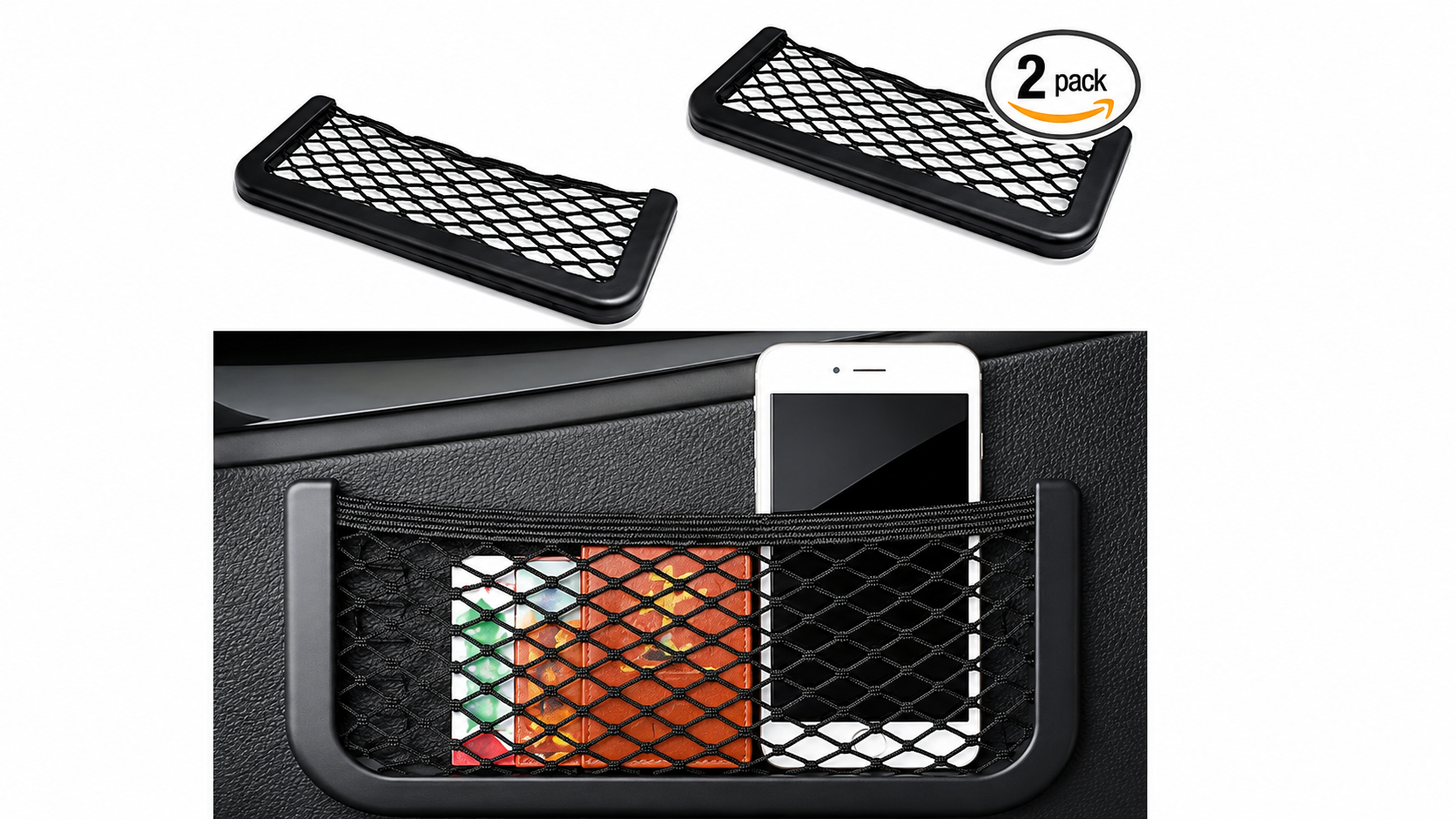 Universal Car Organizer Mesh Storage Bag with Adhesive Net Pocket for Phone Keys Accessories Interior Storage