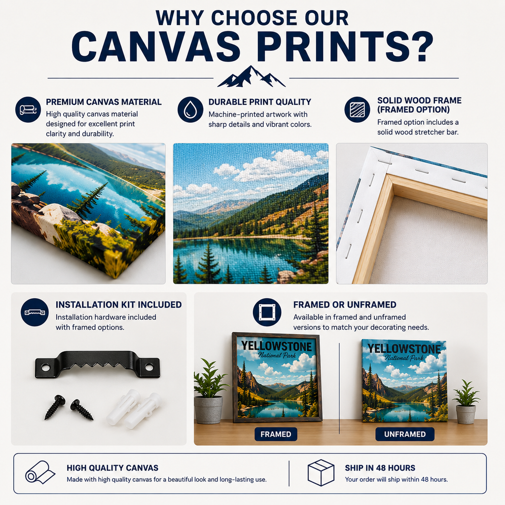 Yellowstone National Park Canvas Wall Art – Customizable Landscape Poster Print for Home Decor
