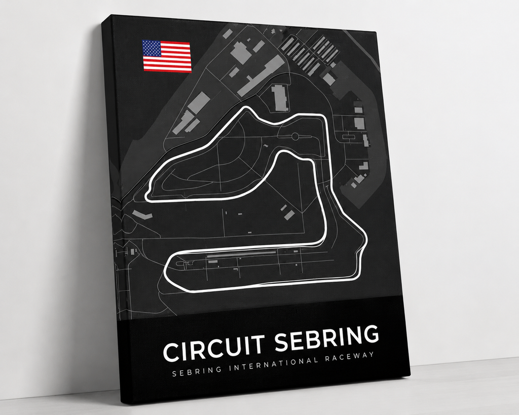 Sebring International Raceway Track Map Canvas Wall Art – Customizable Racing Circuit Poster Print