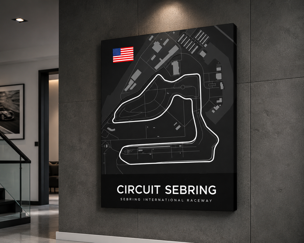Sebring International Raceway Track Map Canvas Wall Art – Customizable Racing Circuit Poster Print