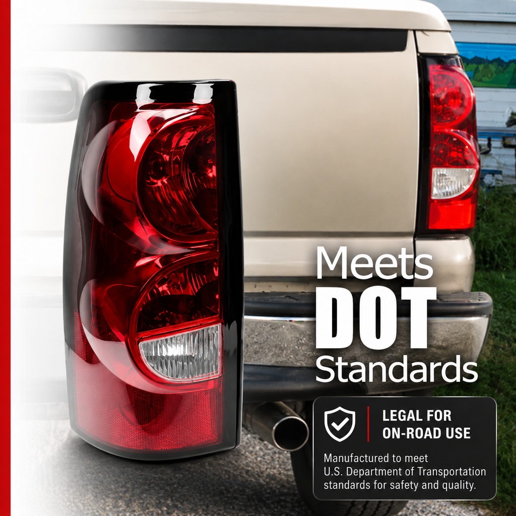 Red LED Brake Tail Lights Assembly Pair for 2003-2006 Chevy Silverado 1500 2500 3500HD w/ Bulbs & Harness DOT Approved