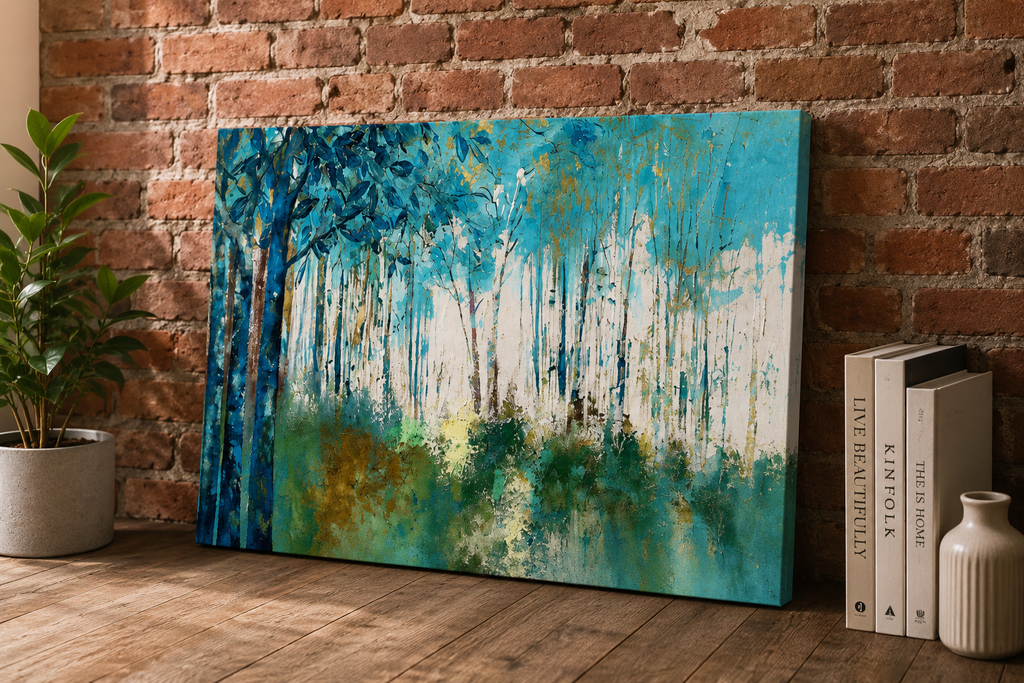 Framed Forest Landscape Canvas Wall Art – Modern Nature Poster for Living Room & Bedroom Decor