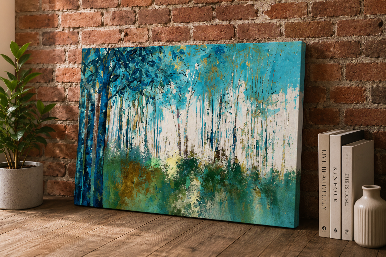 Framed Forest Landscape Canvas Wall Art – Modern Nature Poster for Living Room & Bedroom Decor