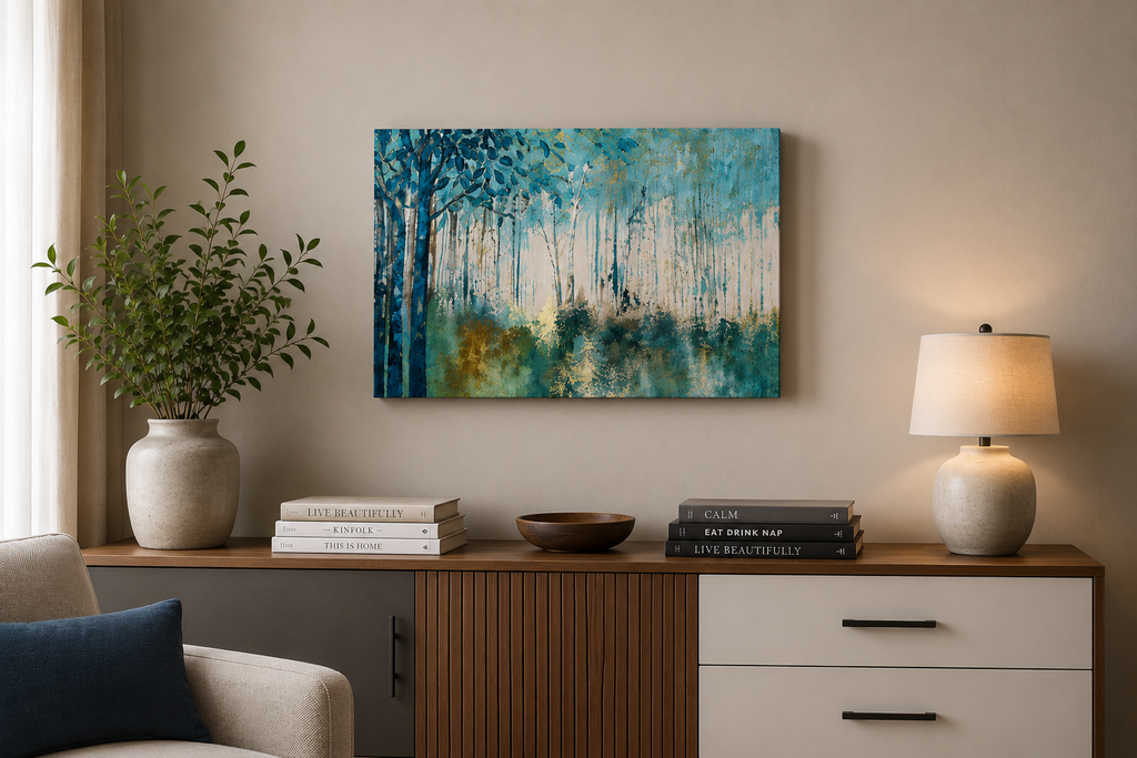 Framed Forest Landscape Canvas Wall Art – Modern Nature Poster for Living Room & Bedroom Decor