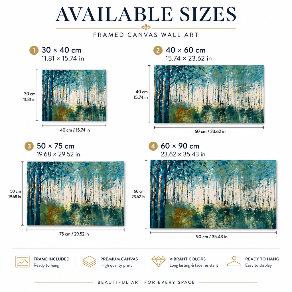 Framed Forest Landscape Canvas Wall Art – Modern Nature Poster for Living Room & Bedroom Decor