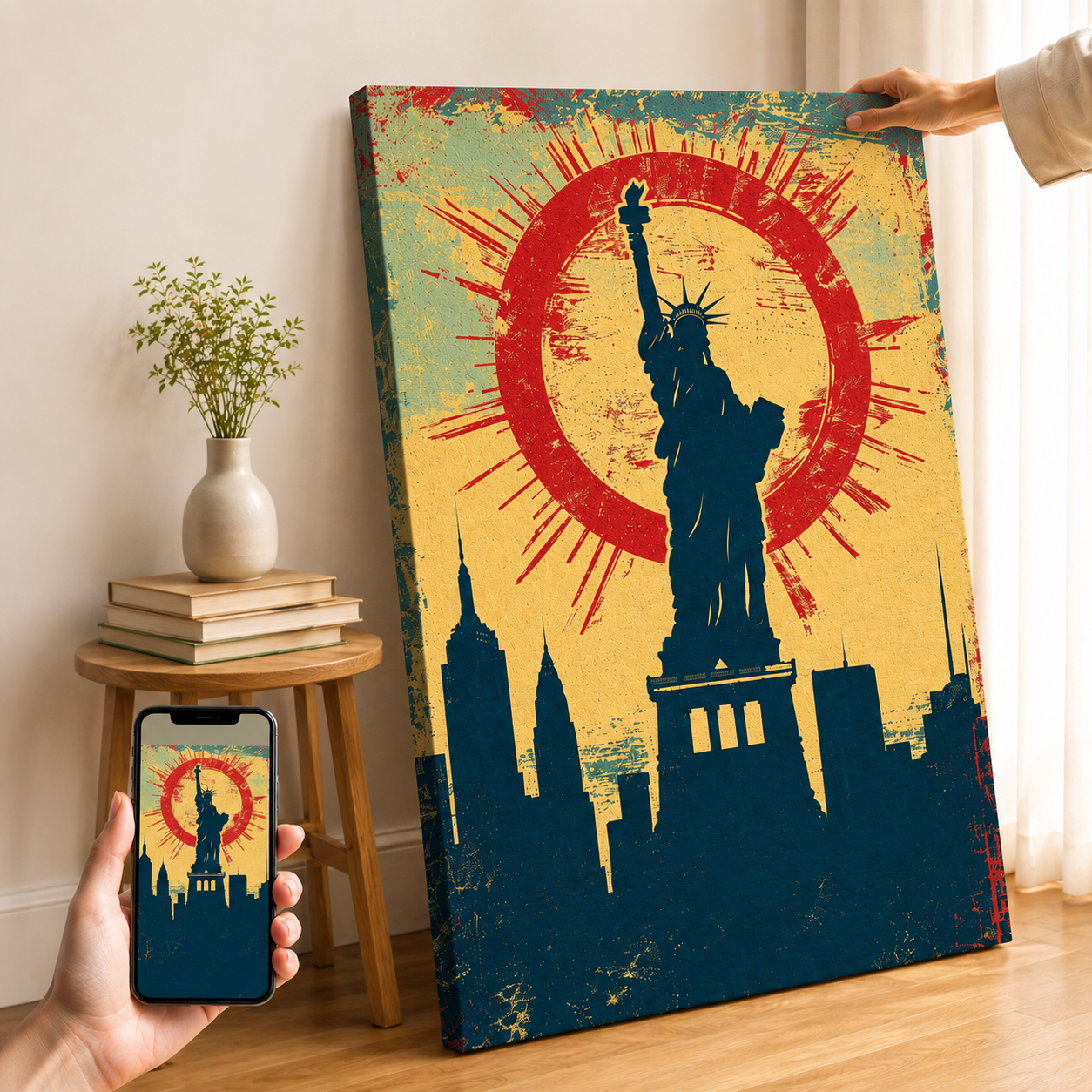 Statue of Liberty Canvas Wall Art – New York City Poster Print for Bedroom, Living Room & Office Decor