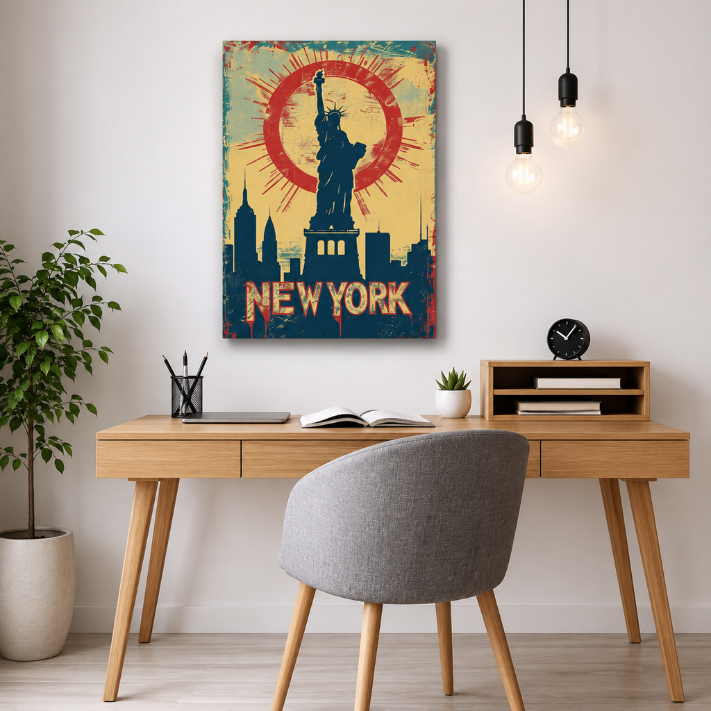 Statue of Liberty Canvas Wall Art – New York City Poster Print for Bedroom, Living Room & Office Decor