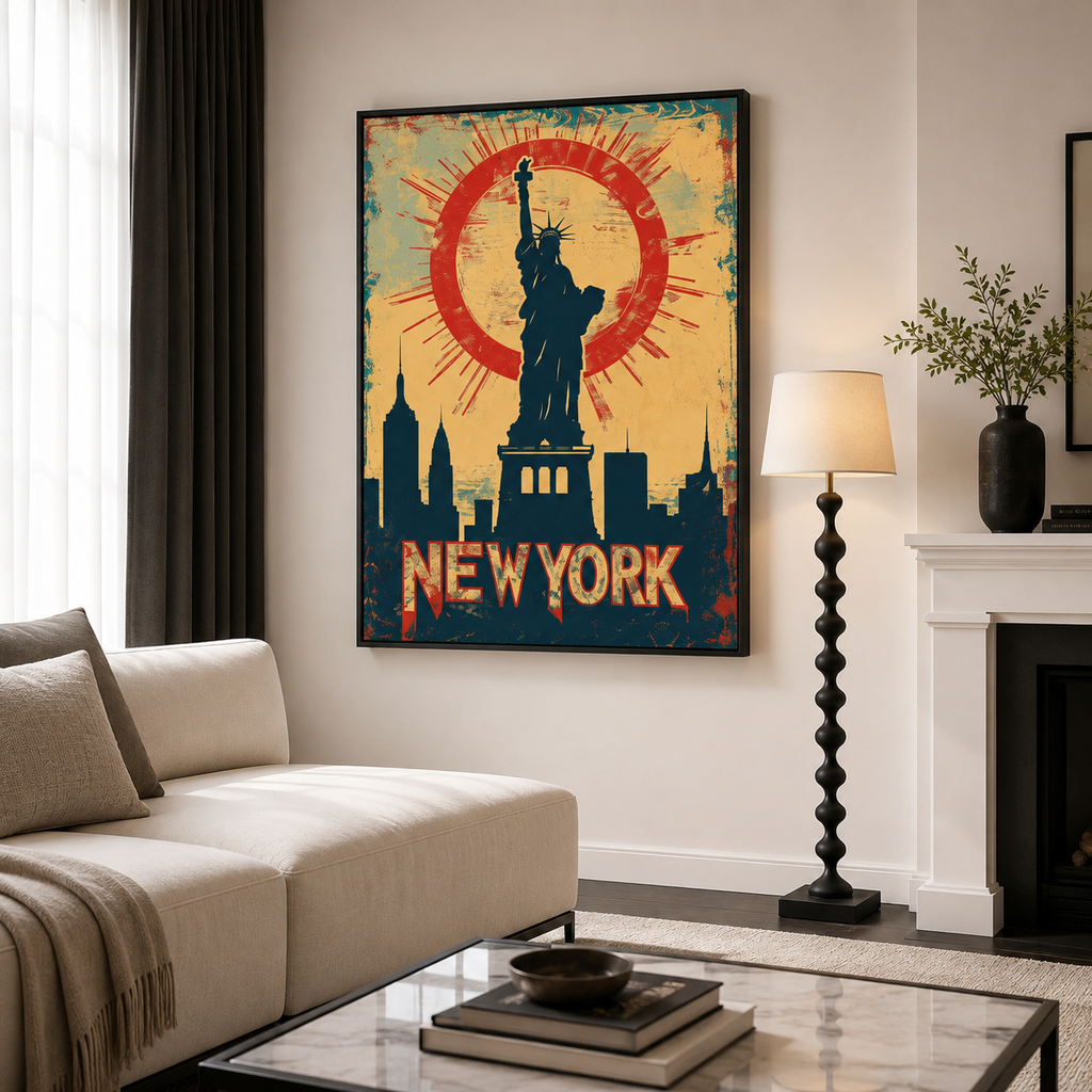 Statue of Liberty Canvas Wall Art – New York City Poster Print for Bedroom, Living Room & Office Decor