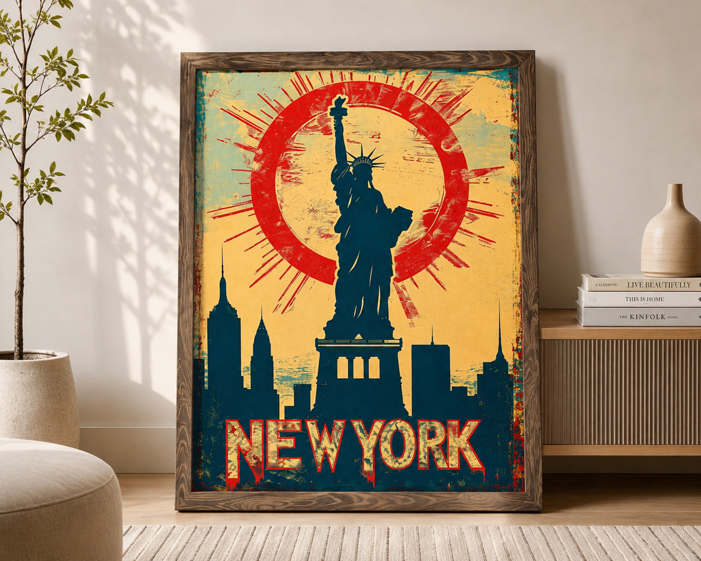 Statue of Liberty Canvas Wall Art – New York City Poster Print for Bedroom, Living Room & Office Decor