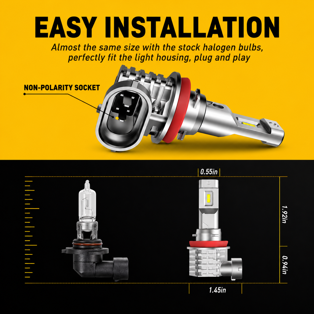 AUXITO 2Pcs Canbus H11/H8 LED Fog Light Bulbs 3000K Yellow 6500K White 4000LM Waterproof Driving Lamps for Toyota Ford