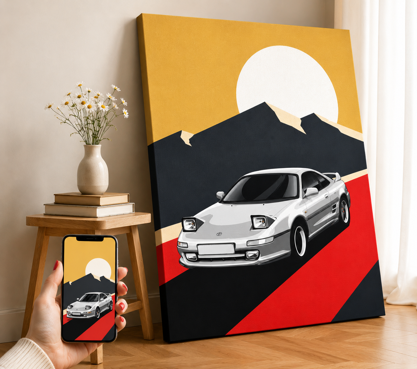 MR2 SW20 Sunrise Canvas Wall Art Poster – Toyota MR2 JDM Car Print, Retro Automotive Decor for Living Room, Garage & Office