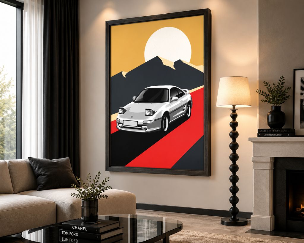 MR2 SW20 Sunrise Canvas Wall Art Poster – Toyota MR2 JDM Car Print, Retro Automotive Decor for Living Room, Garage & Office