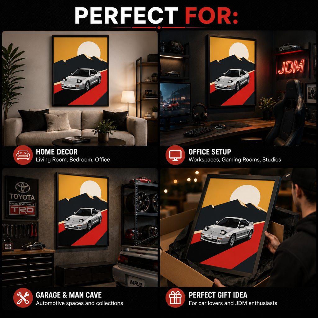 MR2 SW20 Sunrise Canvas Wall Art Poster – Toyota MR2 JDM Car Print, Retro Automotive Decor for Living Room, Garage & Office
