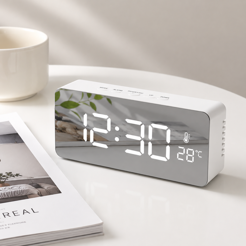 LED Digital Alarm Clock with Temperature Display, Snooze Function & Adjustable Brightness for Bedroom Desk Office