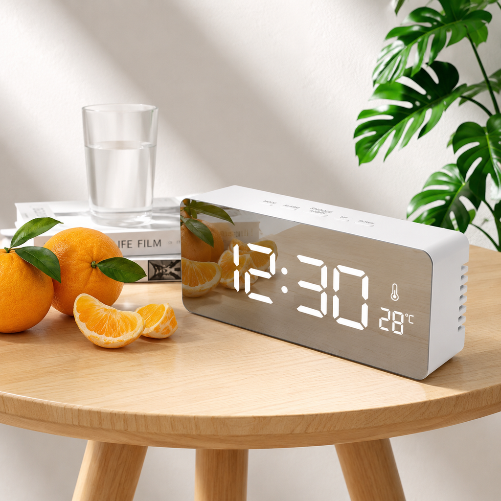 LED Digital Alarm Clock with Temperature Display, Snooze Function & Adjustable Brightness for Bedroom Desk Office