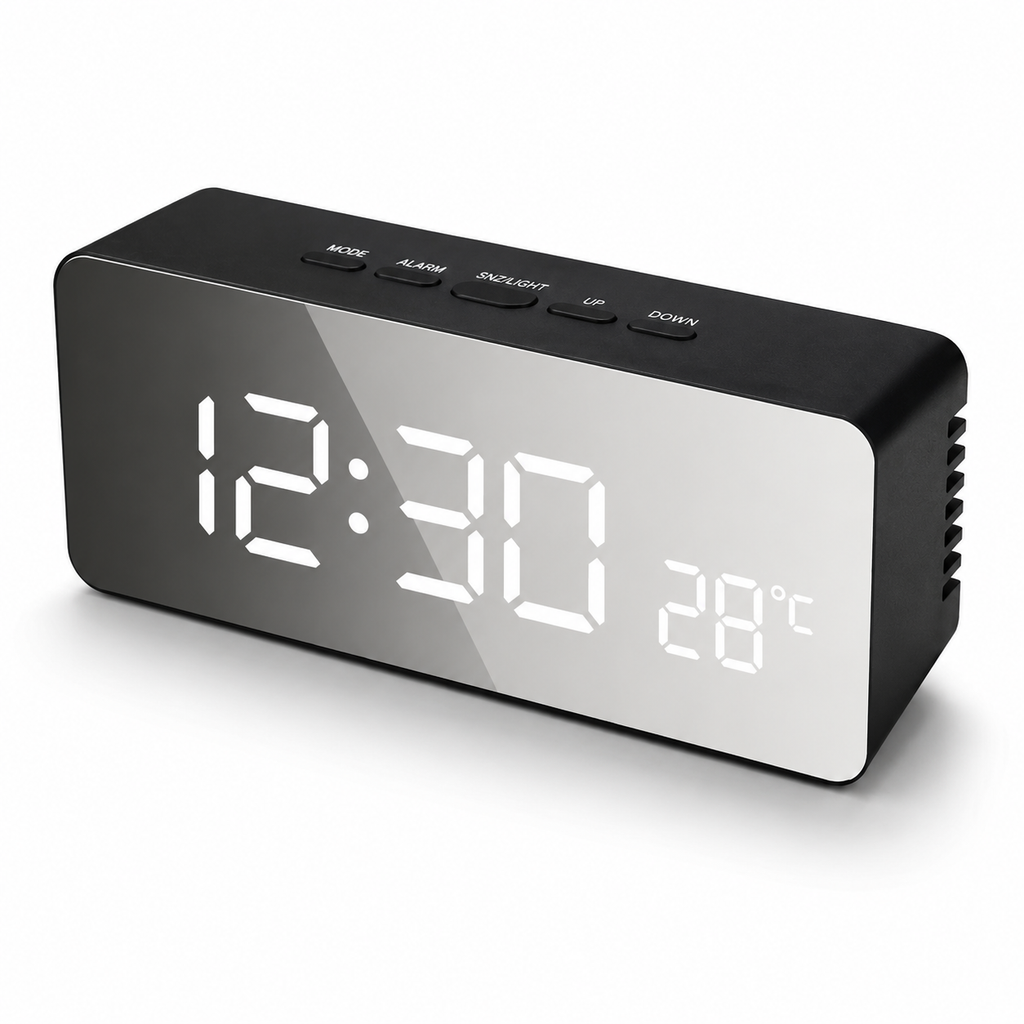 LED Digital Alarm Clock with Temperature Display, Snooze Function & Adjustable Brightness for Bedroom Desk Office