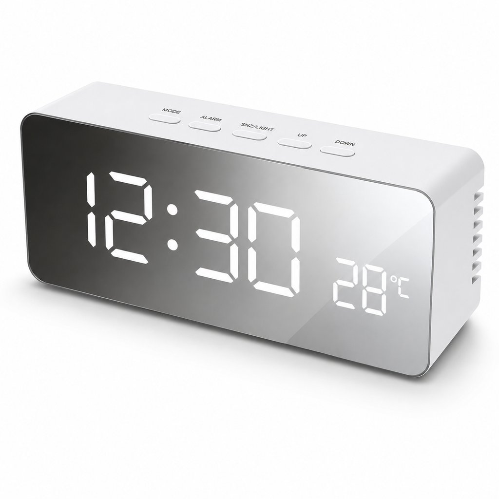 LED Digital Alarm Clock with Temperature Display, Snooze Function & Adjustable Brightness for Bedroom Desk Office