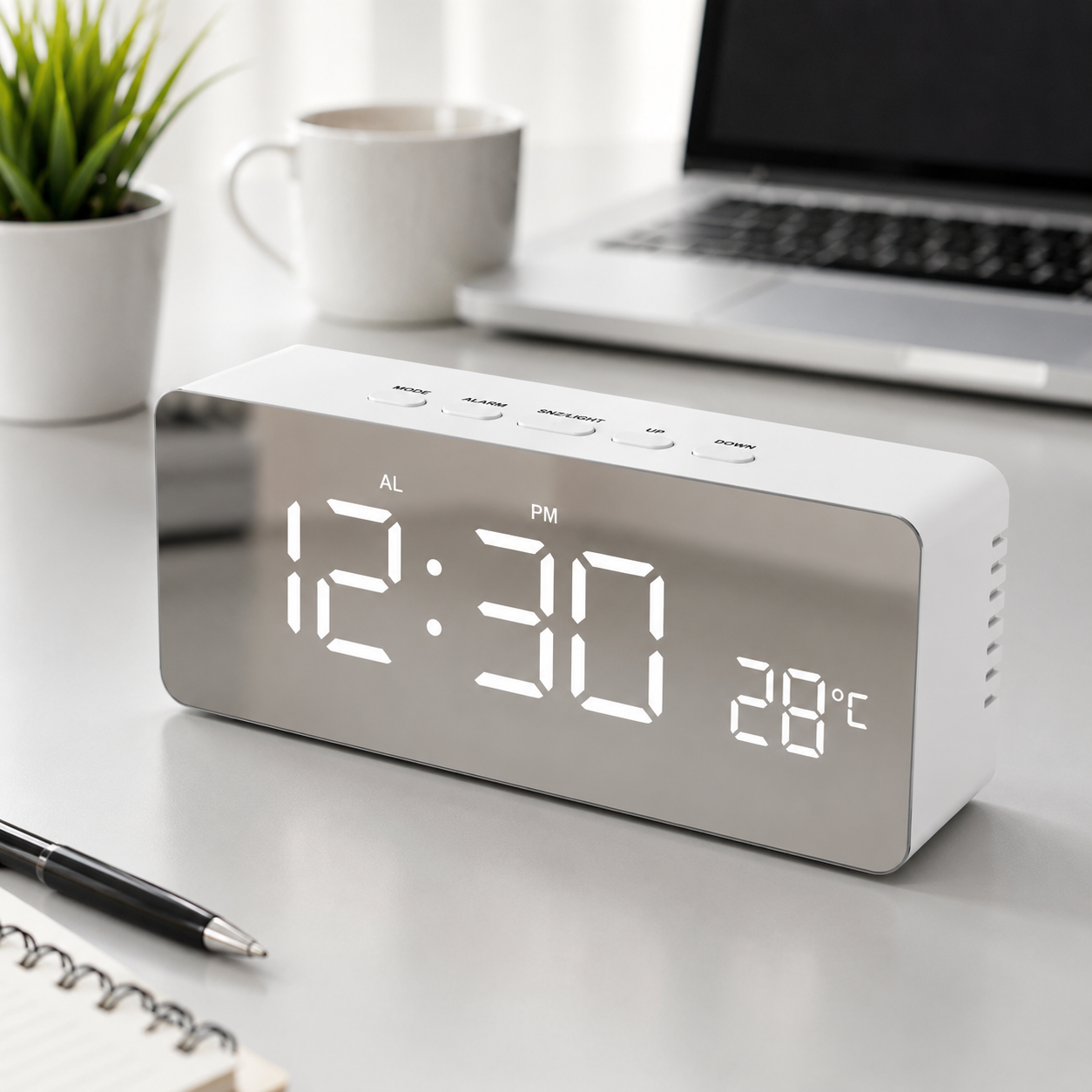LED Digital Alarm Clock with Temperature Display, Snooze Function & Adjustable Brightness for Bedroom Desk Office