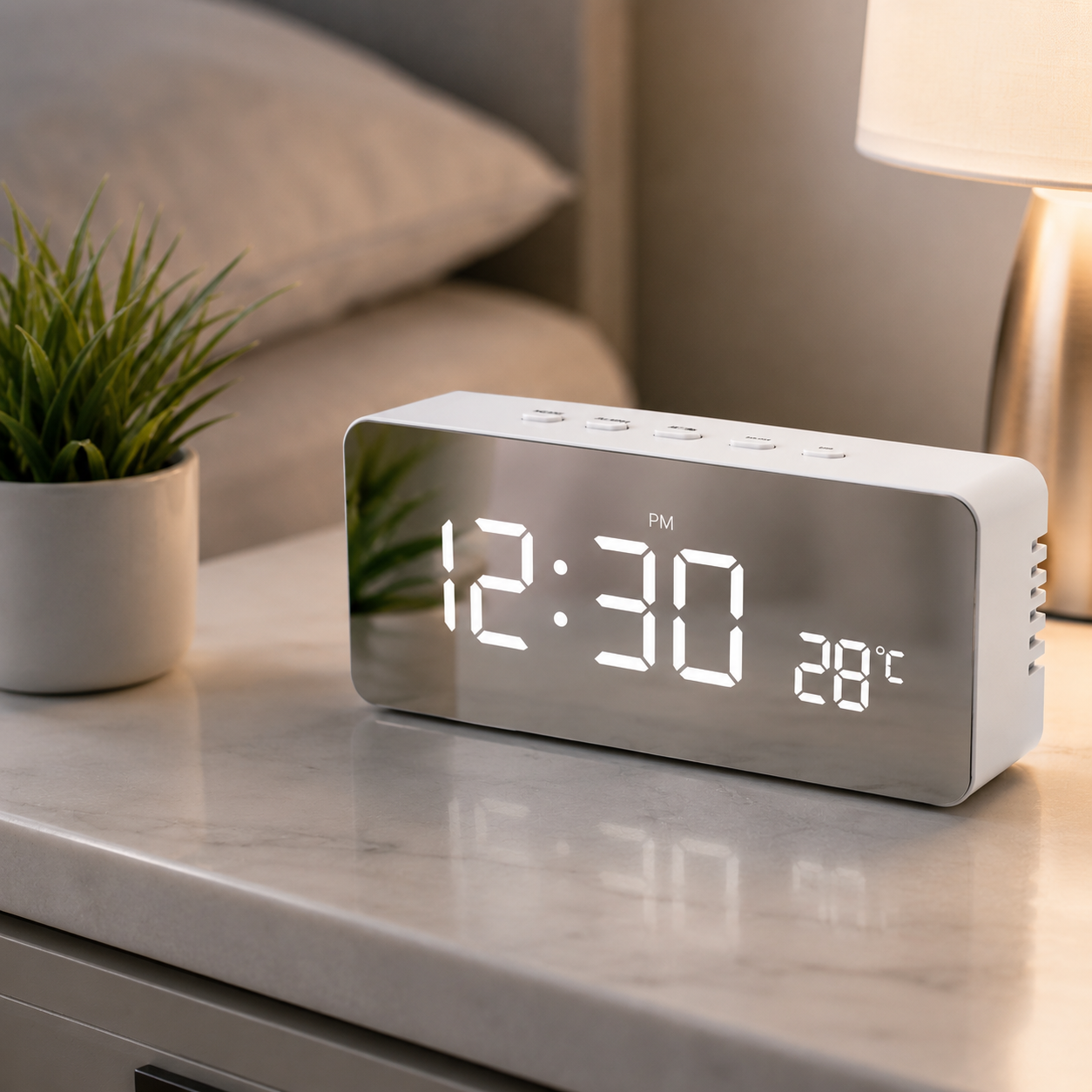 LED Digital Alarm Clock with Temperature Display, Snooze Function & Adjustable Brightness for Bedroom Desk Office
