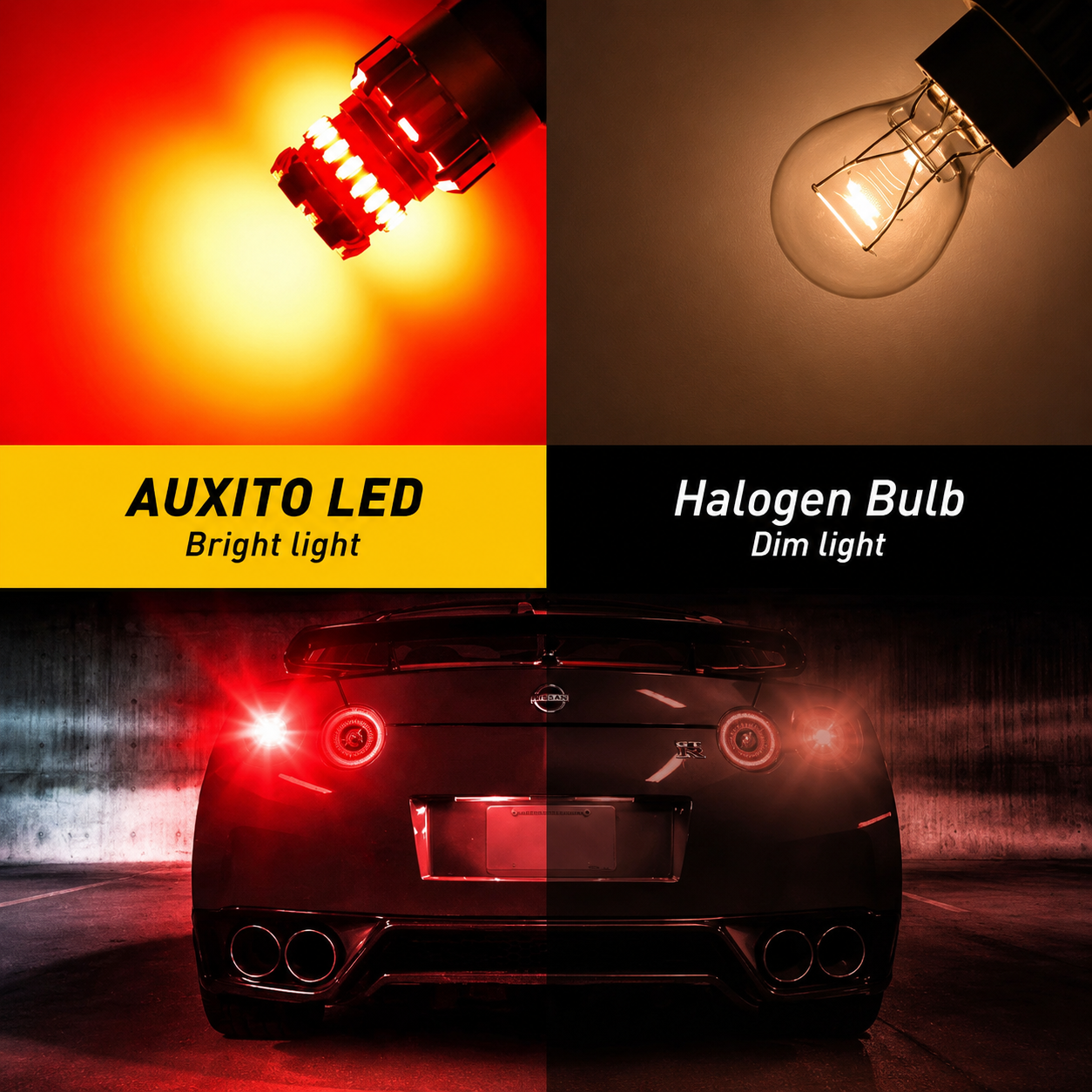 AUXITO 2Pcs Red 7440 7443 T20 LED Strobe Brake Light Bulbs 12V Flashing W21W W21/5W for Honda Civic Accord Ford F-150