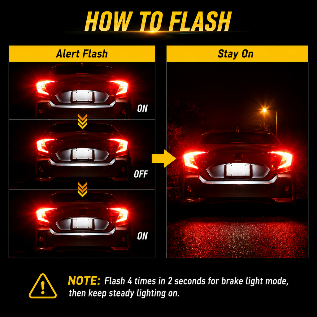 AUXITO 2Pcs Red 7440 7443 T20 LED Strobe Brake Light Bulbs 12V Flashing W21W W21/5W for Honda Civic Accord Ford F-150