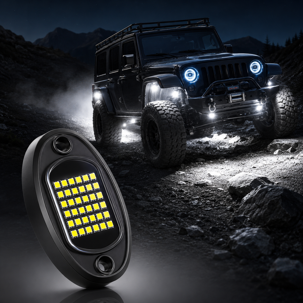 8PCS Waterproof White LED Rock Light Kit 12V – 36 LED Underbody Glow Lights for Trucks, SUVs, ATVs, UTVs, Boats & Cars