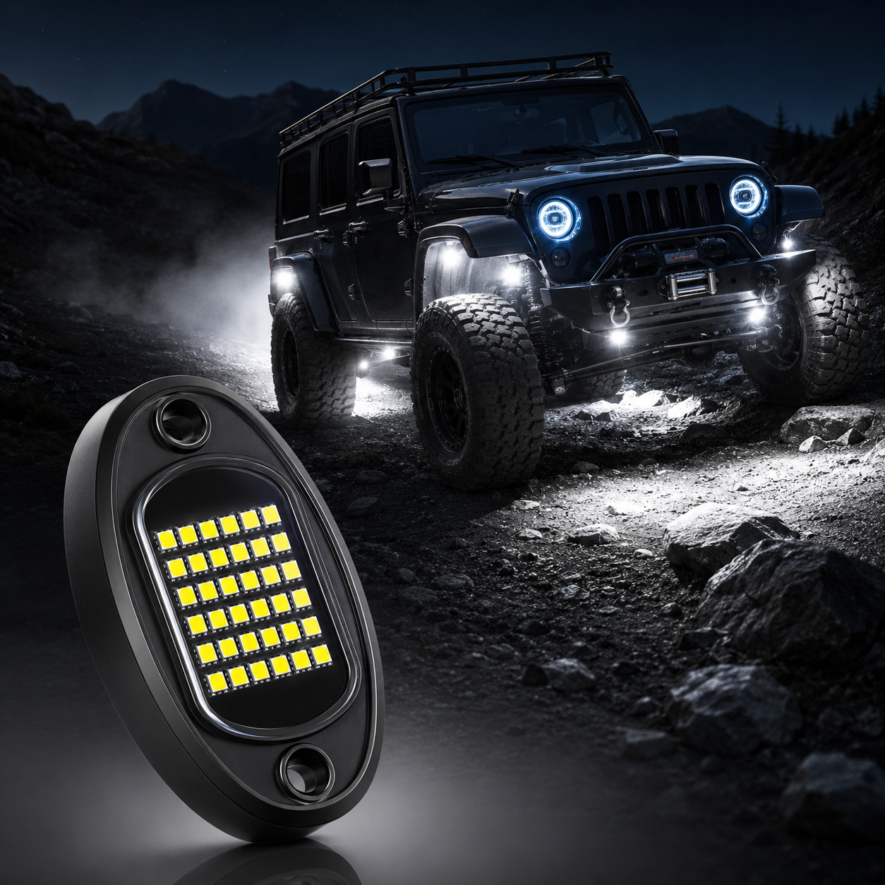 8PCS Waterproof White LED Rock Light Kit 12V – 36 LED Underbody Glow Lights for Trucks, SUVs, ATVs, UTVs, Boats & Cars