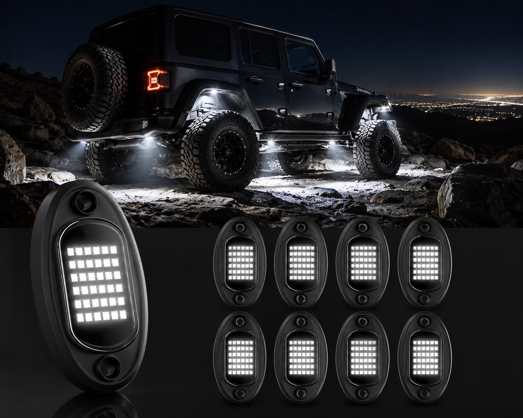 8PCS Waterproof White LED Rock Light Kit 12V – 36 LED Underbody Glow Lights for Trucks, SUVs, ATVs, UTVs, Boats & Cars