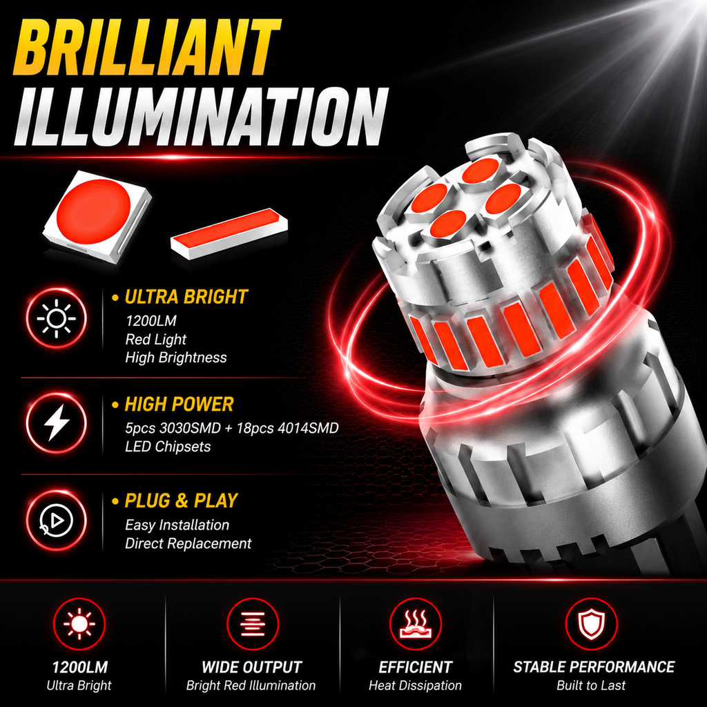AUXITO 2Pcs Red 7440 7443 T20 LED Strobe Brake Light Bulbs 12V Flashing W21W W21/5W for Honda Civic Accord Ford F-150