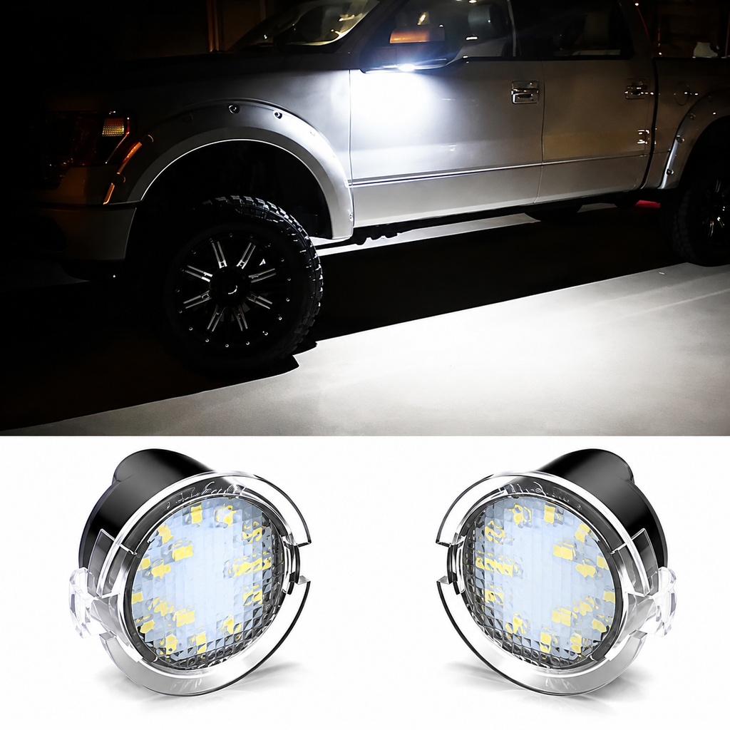 2PCS LED Side Mirror Puddle Lights for Ford F-150 Explorer Edge Expedition Flex Fusion Taurus X – 6000K White Courtesy Lights